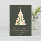 レトロフォレストグリーンクリスマスツリーのビジネスロゴ シーズンカード (スタンド正面)