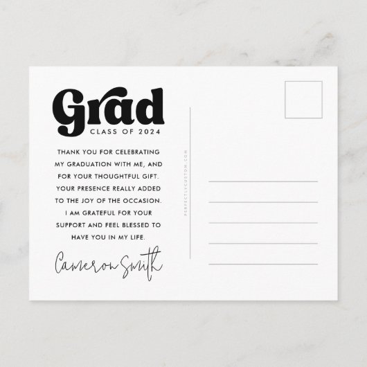 レトロフォントの写真付き卒業証書 ポストカード (裏面)