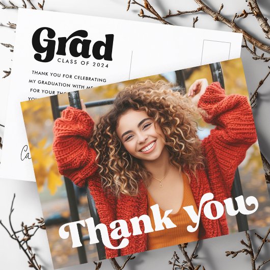 レトロフォントの卒業写真 ポストカード