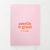 レトロフォントオレンジとピンクのQRコードフォト結婚ズ 三つ折り招待状 (カバー)