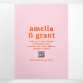 レトロフォントオレンジとピンクのQRコードフォト結婚ズ 三つ折り招待状 (内部中)