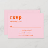 レトロフォントオレンジとピンク結婚モダンズ 出欠カード (正面/裏面)