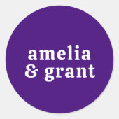 レトロフォントパープルモダン結婚ズ ラウンドシール (正面)