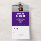 レトロフォントパープルQRコードフォトモダン結婚ズ オールインワン招待状 (内側)