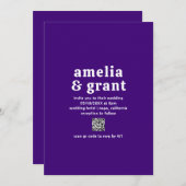 レトロフォントパープルQRコーモダンド結婚 招待状 (正面/裏面)