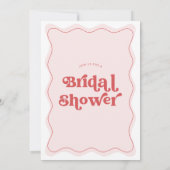 レトロフォントピンクレッドウェーブブライダルシャワー 招待状 (裏面)