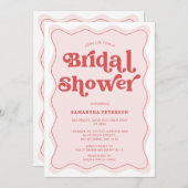 レトロフォントピンクレッドウェーブブライダルシャワー 招待状 (正面/裏面)