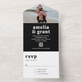 レトロフォントブラックQRコードフォトモダン結婚ズ オールインワン招待状 (内側)