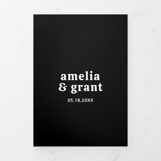 レトロフォントブラックQRコードフォトモダン結婚ズ 三つ折り招待状 (カバー)