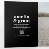 レトロフォントブラックQRコードフォトモダン結婚ズ 三つ折り招待状 (内部最初)