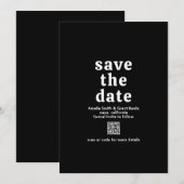 レトロフォントブラックQRコーモダンド結婚 セーブザデート (正面/裏面)