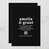 レトロフォントブラックQRコーモダンド結婚 招待状 (正面/裏面)