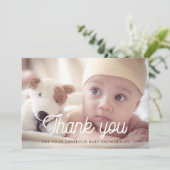 レトロフォントベビーシャワー感謝していユーフォトカード サンキューカード (スタンド正面)