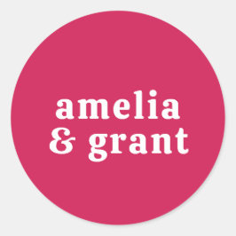 レトロフォントホットピンクモダン結婚ズ ラウンドシール