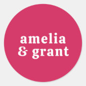 レトロフォントホットピンクモダン結婚ズ ラウンドシール (正面)