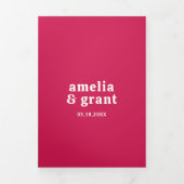 レトロフォントホットピンクQRコードフォトモダン結婚ズ 三つ折り招待状 (カバー)