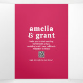 レトロフォントホットピンクQRコードフォトモダン結婚ズ 三つ折り招待状 (内部中)