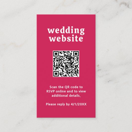 レトロフォントホットピンクQRコードモダン結婚s エンクロージャーカード (正面)