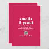レトロフォントホットピンクQRコードモダン結婚s 招待状 (正面/裏面)