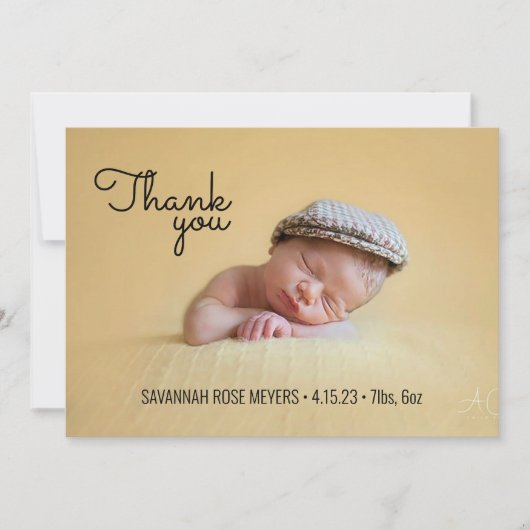 レトロフォント写真ありがとうご注意 招待状 (正面)