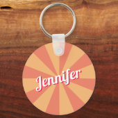 レトロフォント名パーソナライズされたピンクオレンジ日が差すこと キーホルダー (正面)