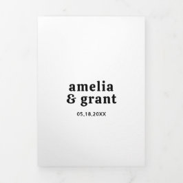 レトロフォント白黒QRコードフォト結婚ズ 三つ折り招待状