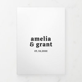 レトロフォント白黒QRコードフォト結婚ズ 三つ折り招待状