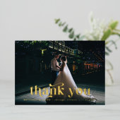 レトロフォント結婚ズサンキュー 箔招待状 (立ち正面)