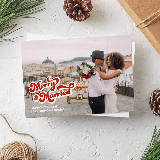 レトロフォント「メリー&結婚した」フルフォトカード シーズンカード