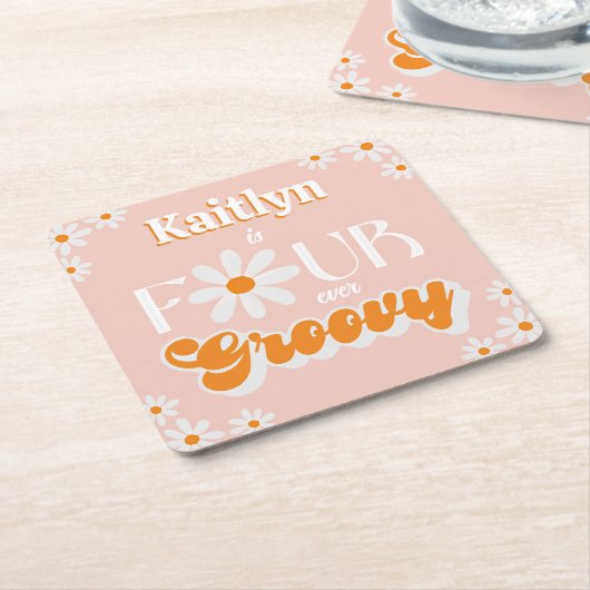 レトロフォーエバーグルービーガールズ4th誕生日 スクエアペーパーコースター (アングル)