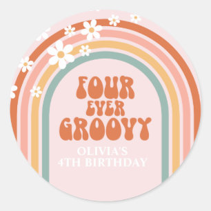 レトロフォーエバーグルービーデイジーレインボー4th誕生日 ラウンドシール