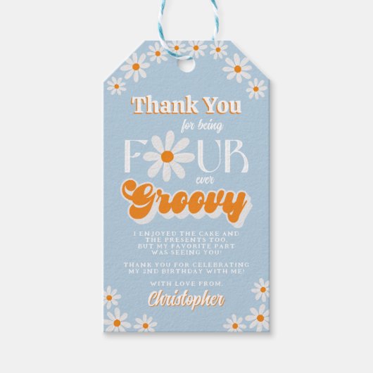 レトロフォーエバーグルービーボーイズ4歳の誕生日 ギフトタグ (正面)