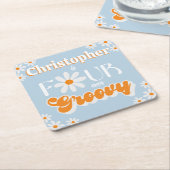 レトロフォーエバーグルービーボーイズ4歳の誕生日 スクエアペーパーコースター (アングル)