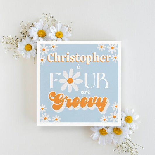 レトロフォーエバーグルービーボーイズ4歳の誕生日 スタンダードカクテルナプキン