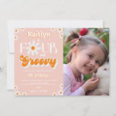 レトロフォーエバーGroovy女の子4th誕生日の写真 招待状 (正面)