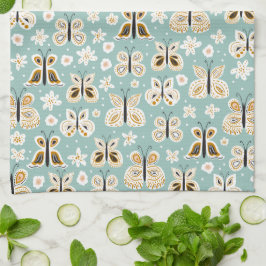 レトロフォークアートバタフライ キッチンタオル