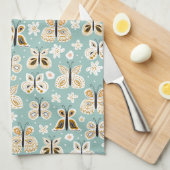 レトロフォークアートバタフライ キッチンタオル (四つ折り)