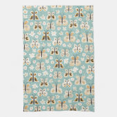 レトロフォークアートバタフライ キッチンタオル (縦)