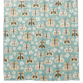 レトロフォークアートバタフライ シャワーカーテン (正面)