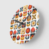 レトロフォークアートフローラウォールデザイン ラウンド壁時計 (傾斜)