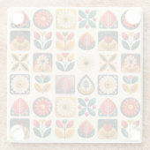 レトロフォークアートフローラモザイクデザイン ガラスコースター (裏面)