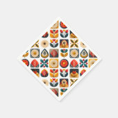 レトロフォークフローラモザイクチャーム スタンダードカクテルナプキン (角)