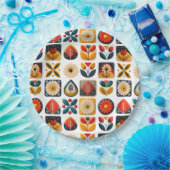 レトロフォークフローラモザイクパーティーチャーム ペーパープレート (パーティー)