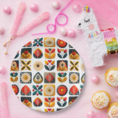 レトロフォークフローラモザイクパーティーチャーム ペーパープレート (パーティー)