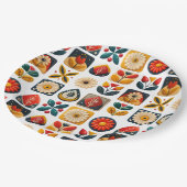 レトロフォークフローラモザイクパーティーチャーム ペーパープレート (アングル)