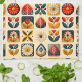 レトロフォークフローラ(モノグラムパーソナライズされた付) キッチンタオル (折り畳み)