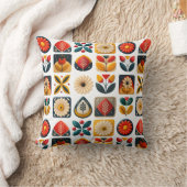 レトロフォーク花柄鮮やか色 クッション (ブランケット)