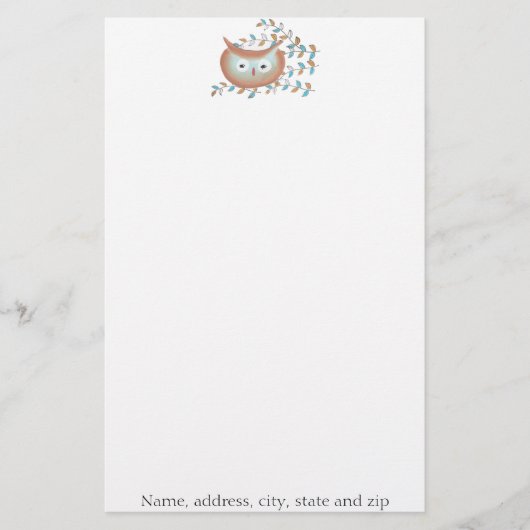 レトロフクロウパーソナライズされた文具 便箋 (正面)