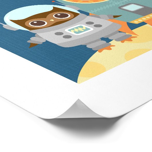 レトロフクロウ宇宙ポスタープリント ポスター (角)