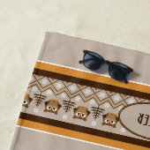 レトロフクロウ編みデザインタンオレンジブラウンペット ビーチタオル (インサイチュ)